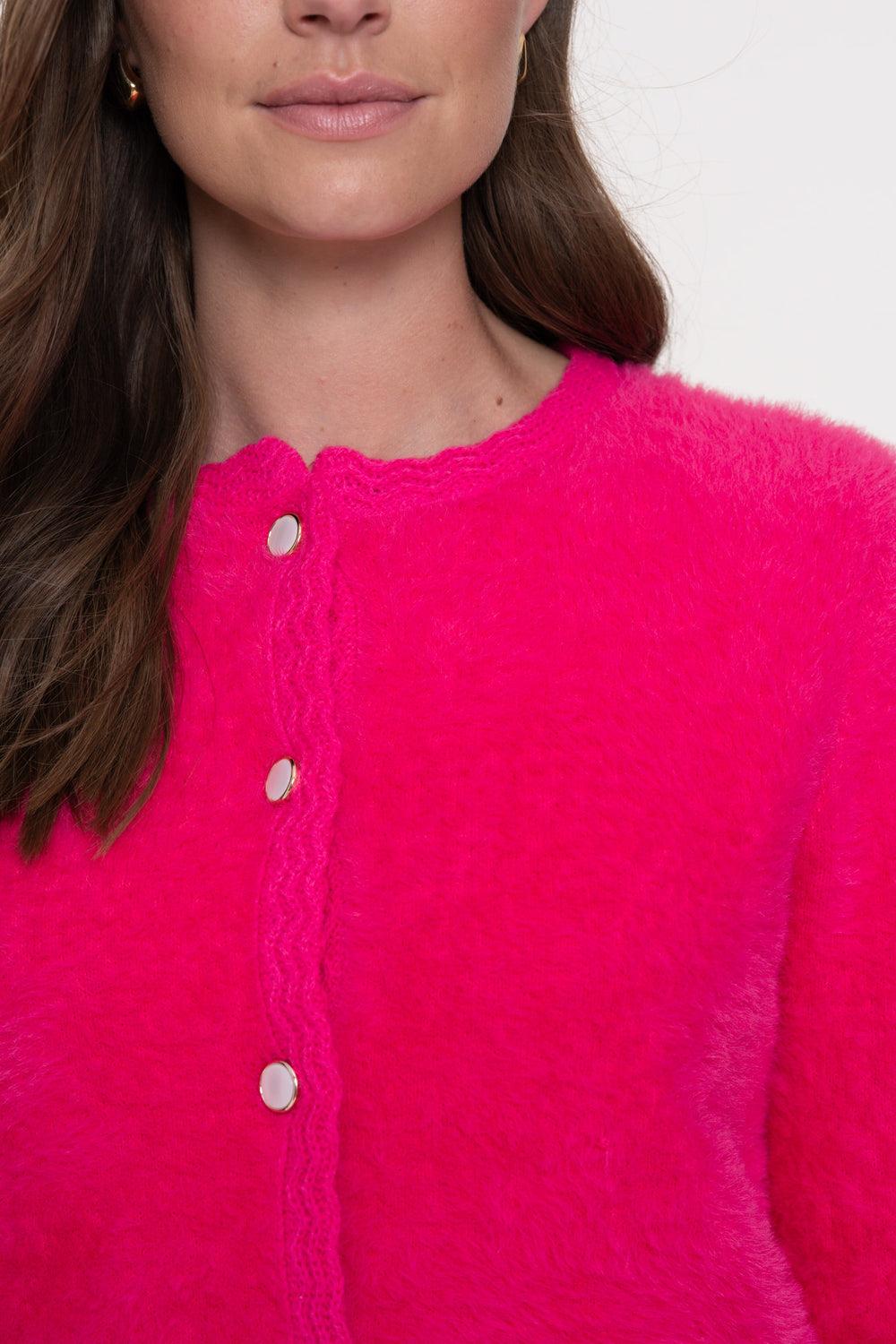 Geisha Damenflauschige Strickjacke mit Häkel-Details