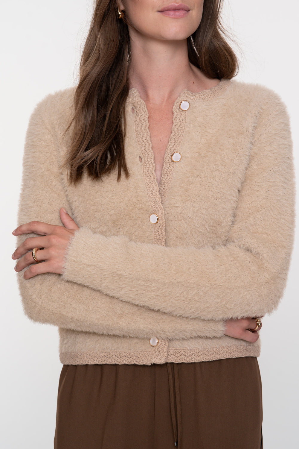 Geisha Damenflauschige Strickjacke mit Häkel-Details