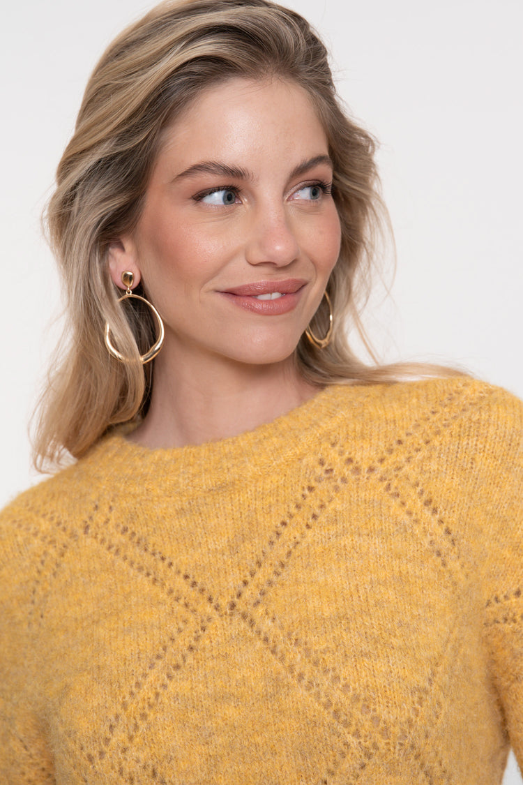 Geisha Damen-Ajour-Pullover mit Karomuster