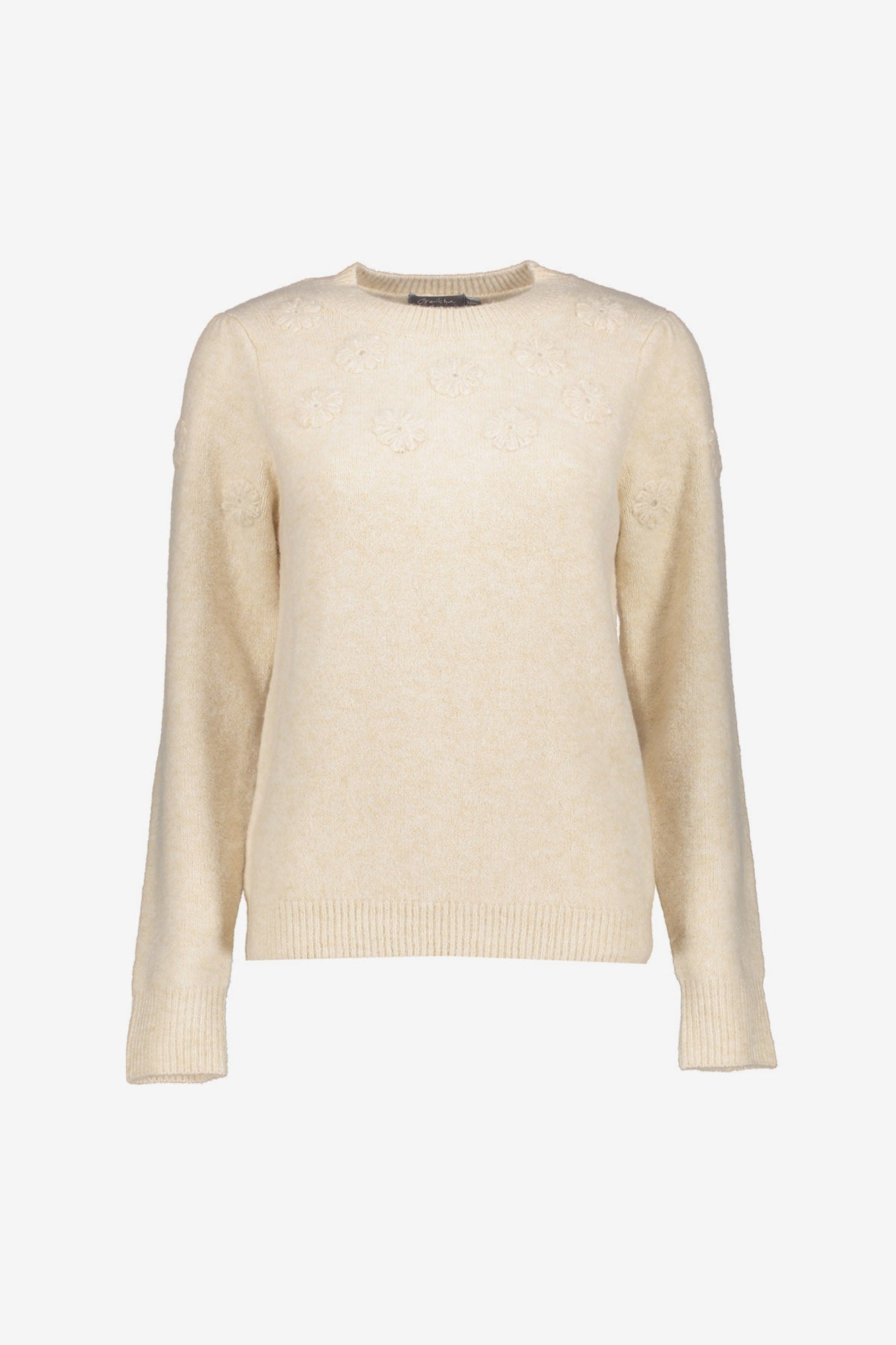 Geisha Damenstrickpullover in Creme mit Blumendetail