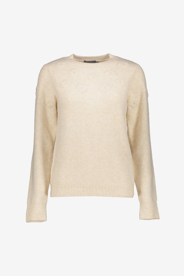 Geisha Damenstrickpullover in Creme mit Blumendetail