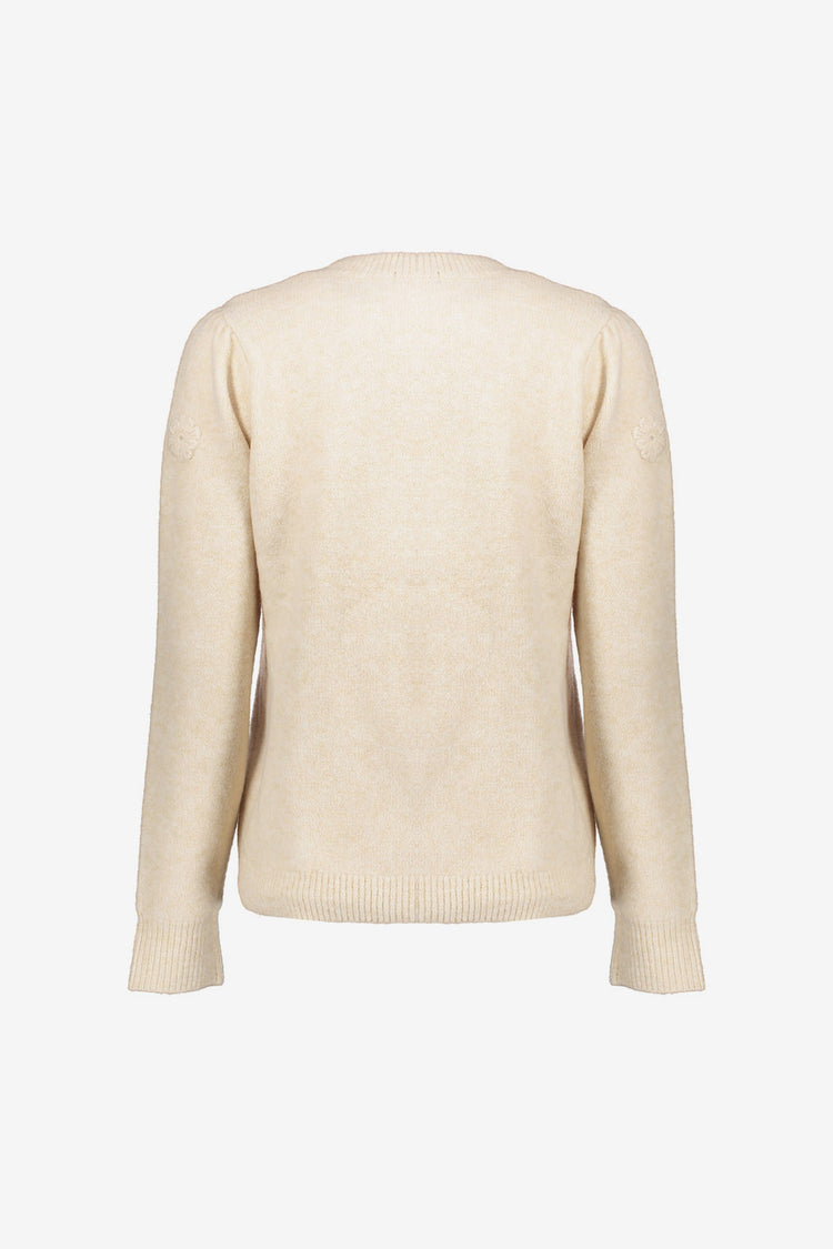 Geisha Damenstrickpullover in Creme mit Blumendetail