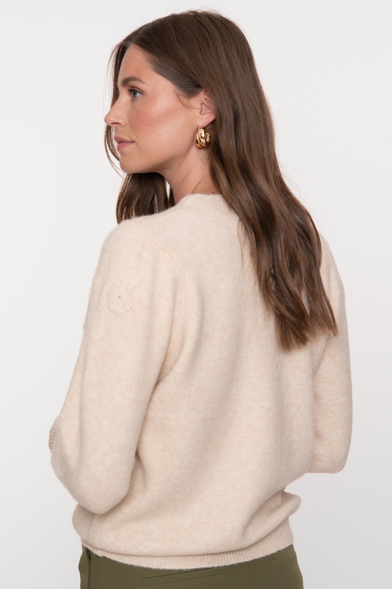 Geisha Damenstrickpullover in Creme mit Blumendetail
