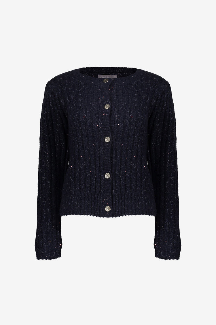 Geisha Damenstrickjacke in Navy mit goldenen Knöpfen und Glitzer-Detail