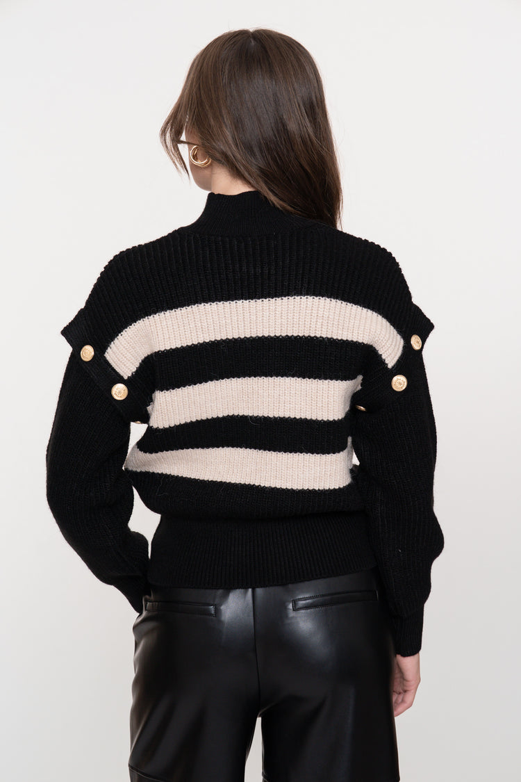 Geisha Damenpullover mit Streifenmuster und auffälligen Schulterdetails