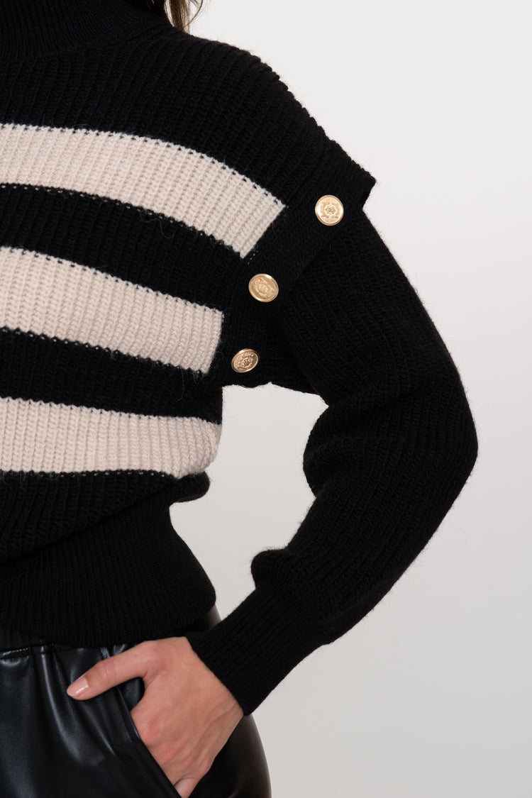 Geisha Damenpullover mit Streifenmuster und auffälligen Schulterdetails
