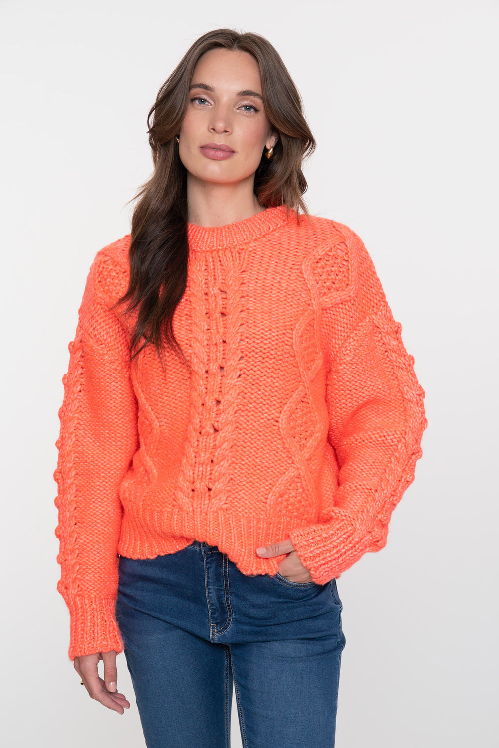 Geisha Damen-Strickpullover mit Zopfmuster