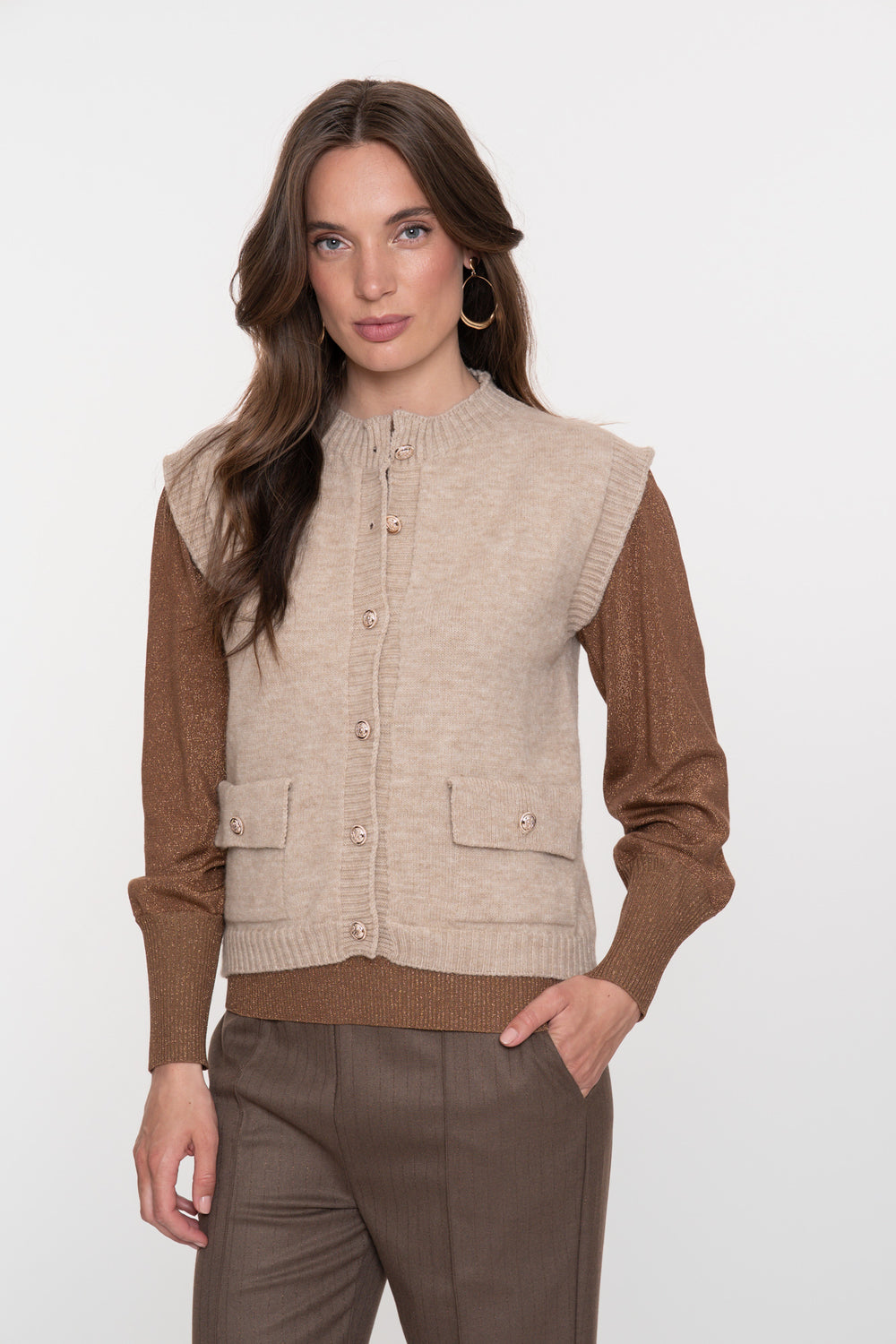 Geisha Damen-Gilet im Strick mit Utility-Details
