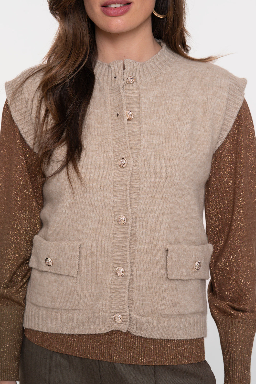 Geisha Damen-Gilet im Strick mit Utility-Details