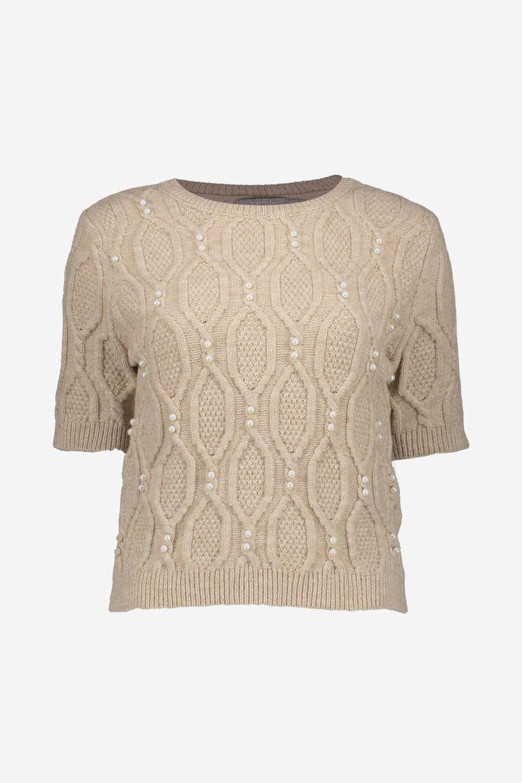 Geisha Damenstrickpullover mit Rundhalsausschnitt und Perlen
