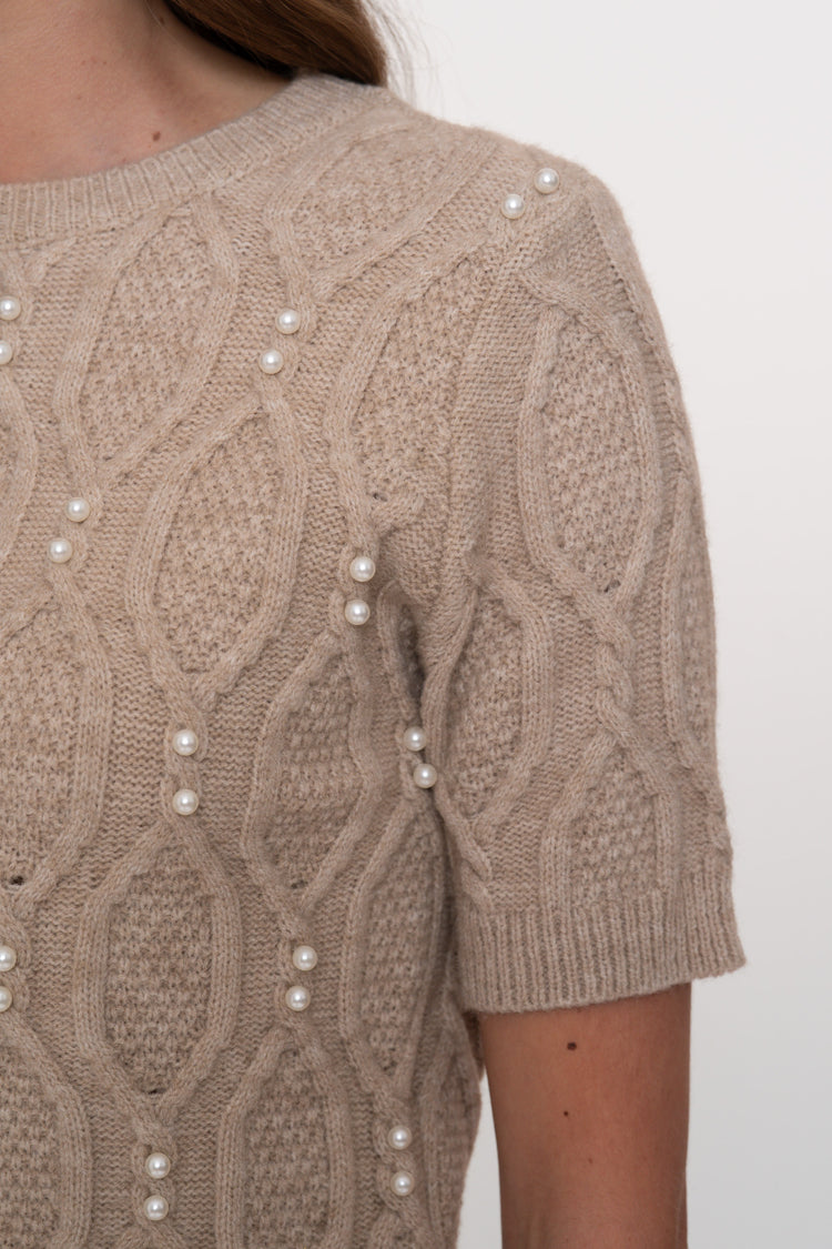 Geisha Damenstrickpullover mit Rundhalsausschnitt und Perlen