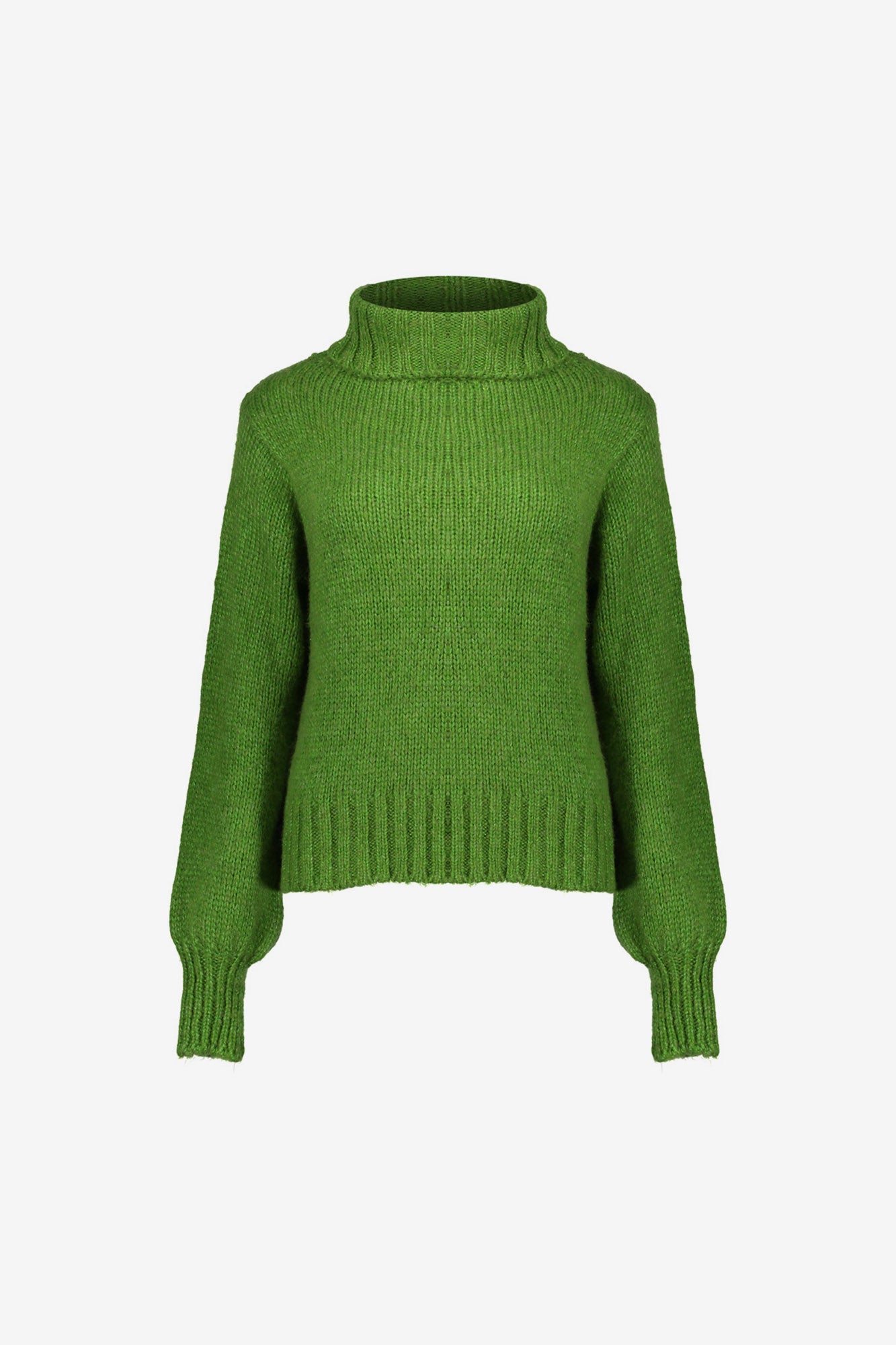 Geisha Damenstrickpullover in Grün mit hohem Rollkragen und Rippdetails
