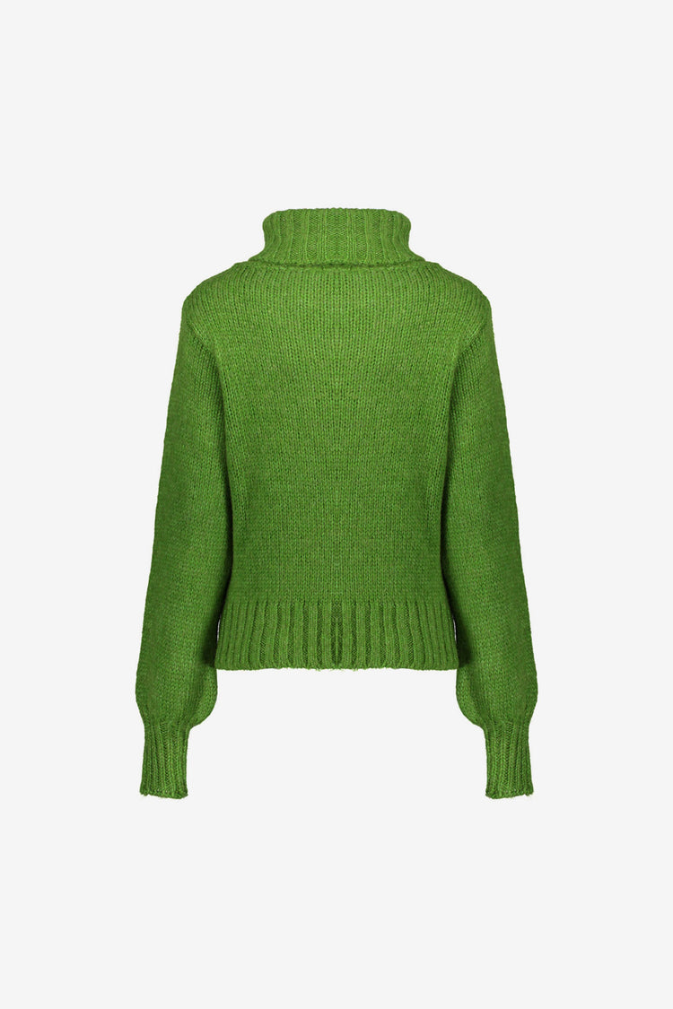 Geisha Damenstrickpullover in Grün mit hohem Rollkragen und Rippdetails