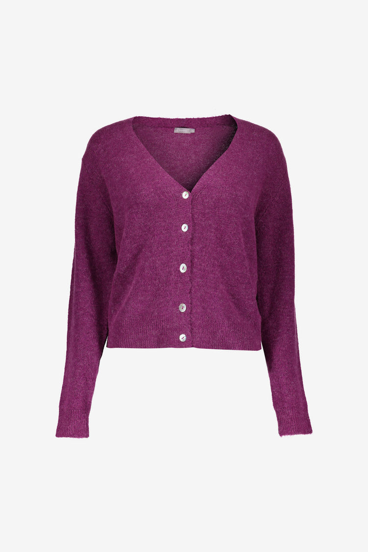 Geisha Damenstrickjacke in Lila mit langen Ärmeln und V-Ausschnitt