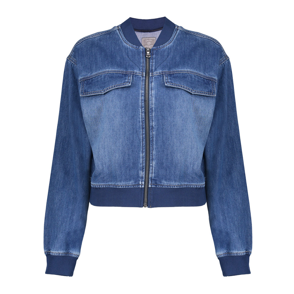Geisha Fashion Damenkurze Bomberjacke aus Denim