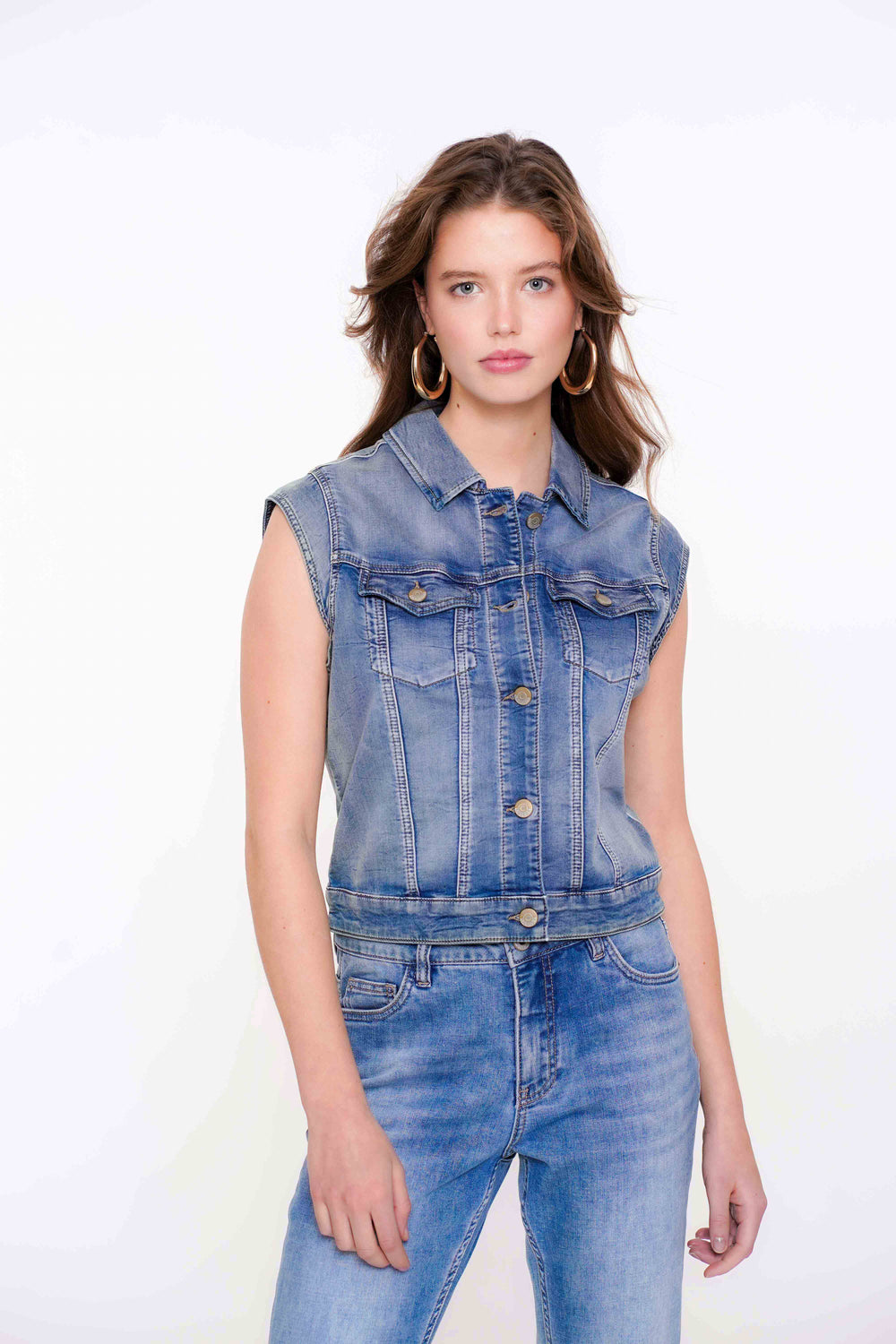 Geisha Fashion Damen Jeansjacke ärmellos