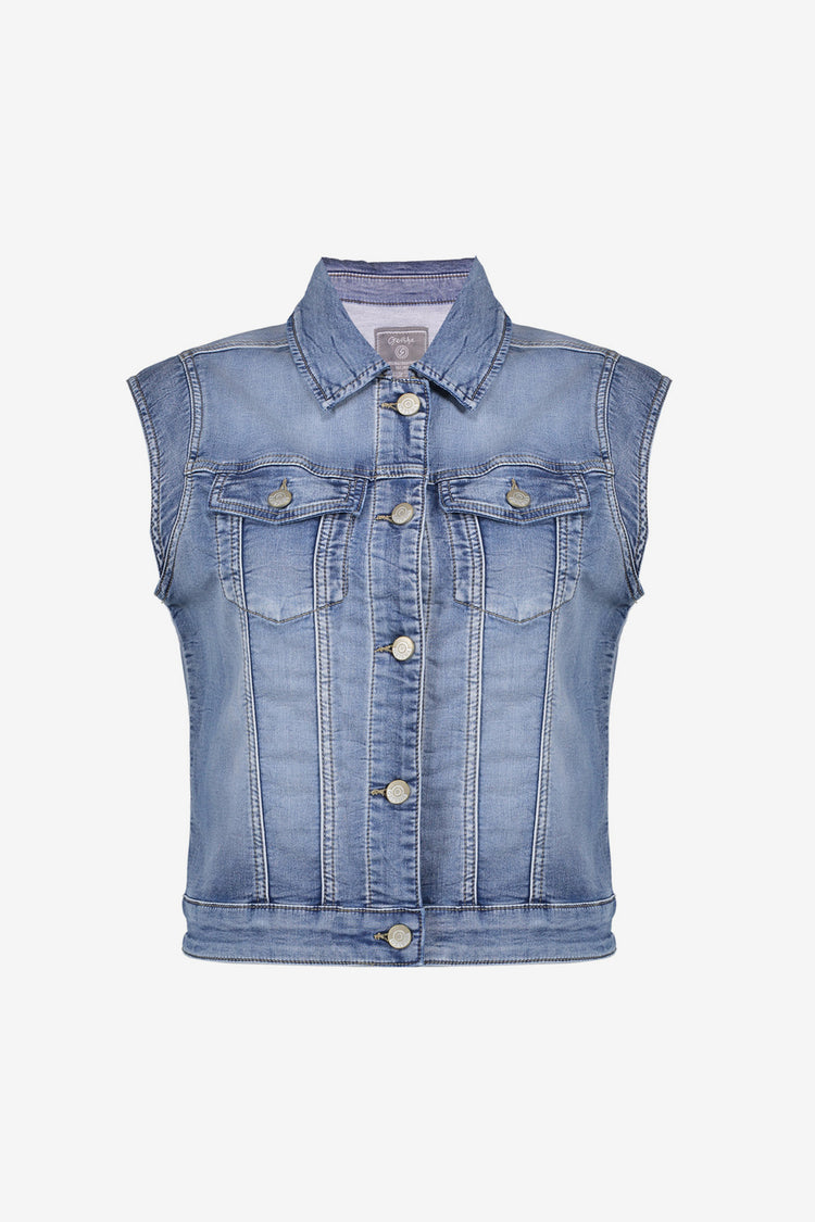Geisha Fashion Damen Jeansjacke ärmellos