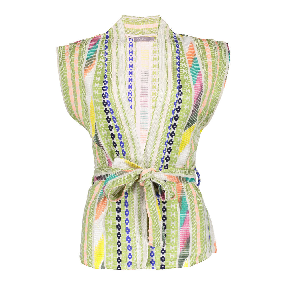 Geisha Fashion Damen mehrfarbiges Gilet mit eigenem Stoffgürtel