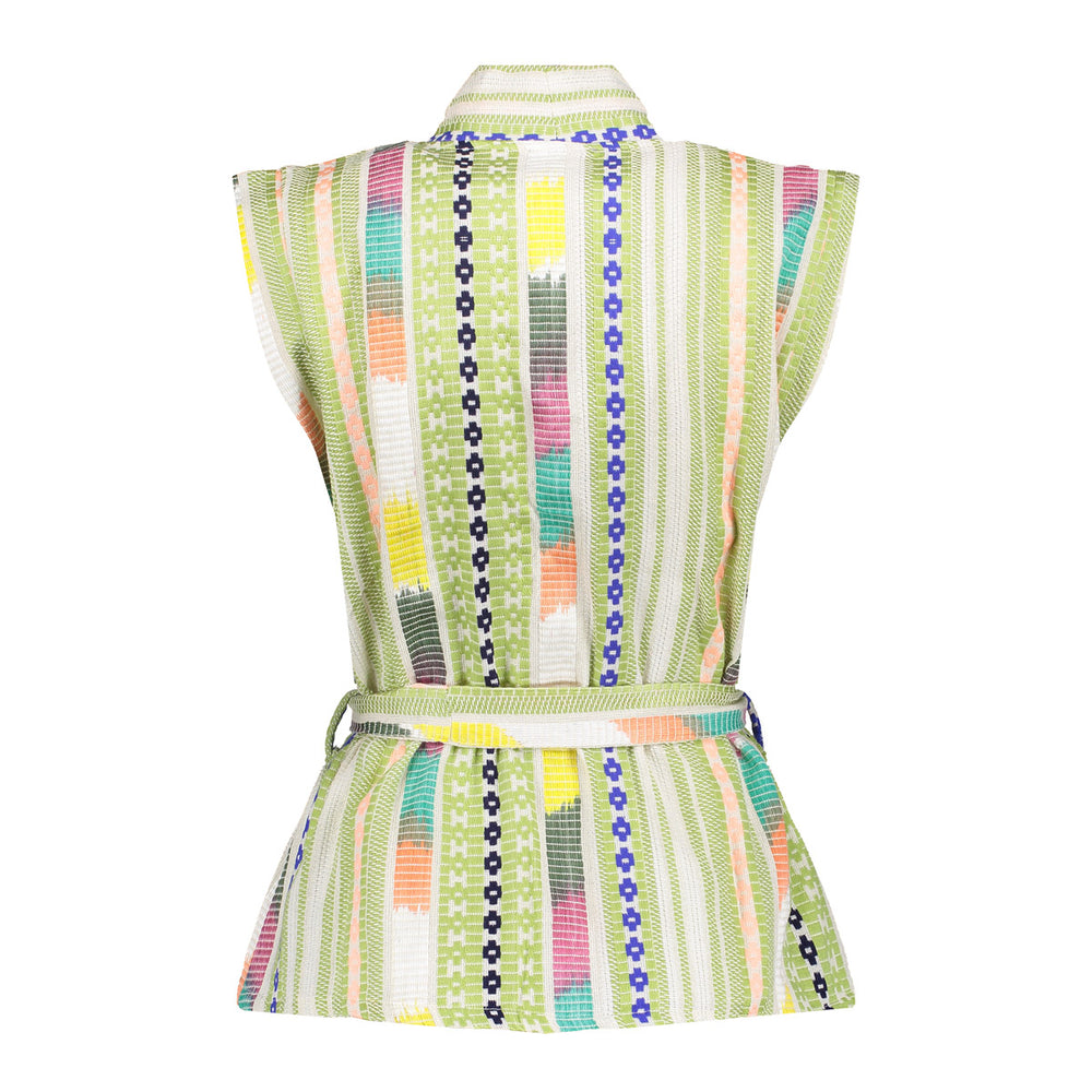 Geisha Fashion Damen mehrfarbiges Gilet mit eigenem Stoffgürtel