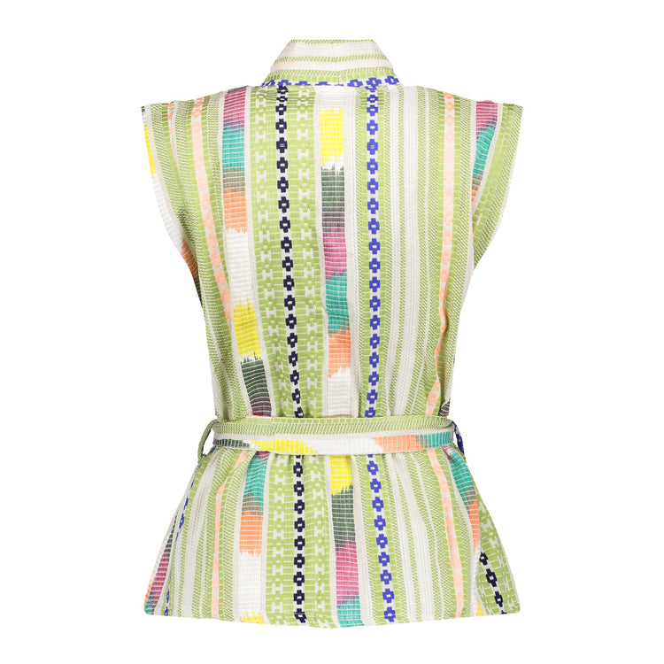 Geisha Fashion Damen mehrfarbiges Gilet mit eigenem Stoffgürtel