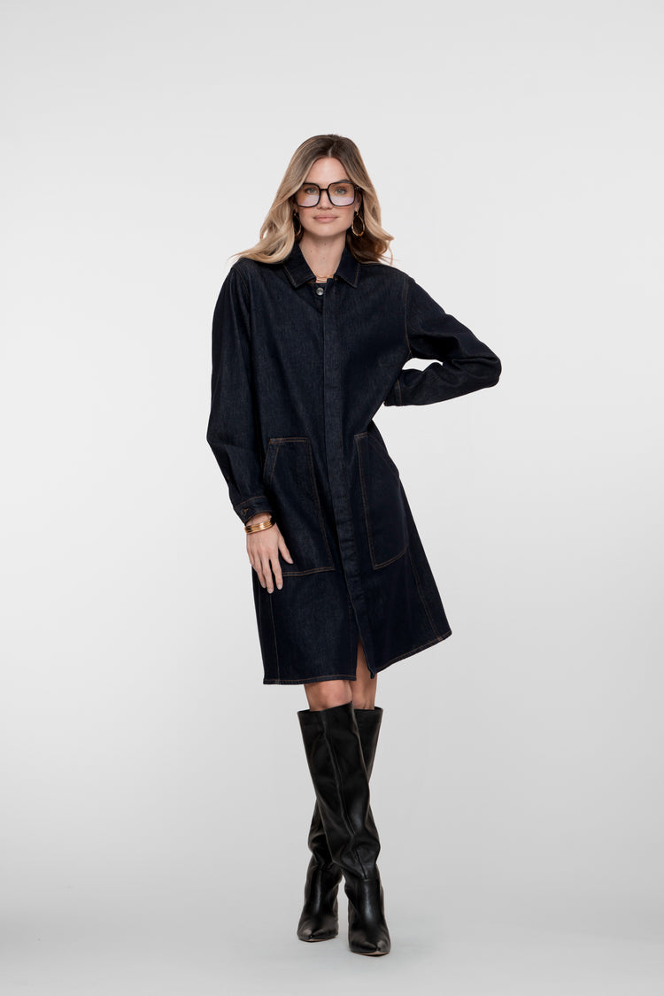 Geisha Damen-Midikleid aus Denim mit aufgesetzten Taschen