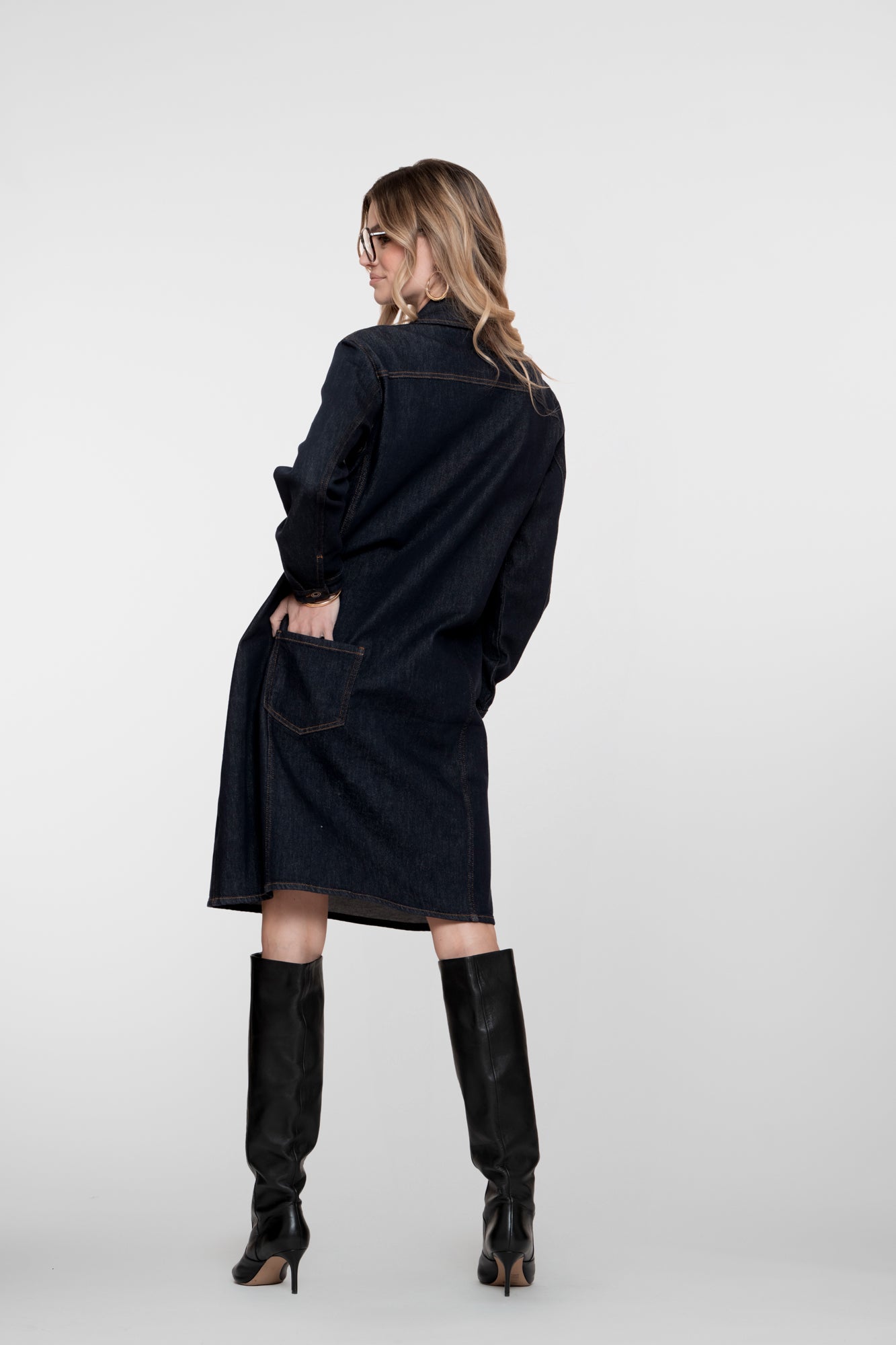 Geisha Damen-Midikleid aus Denim mit aufgesetzten Taschen