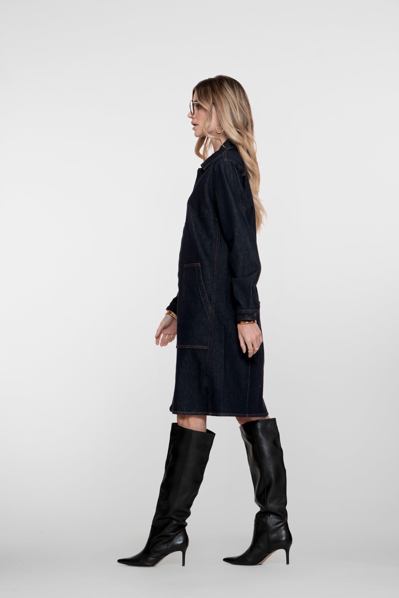 Geisha Damen-Midikleid aus Denim mit aufgesetzten Taschen