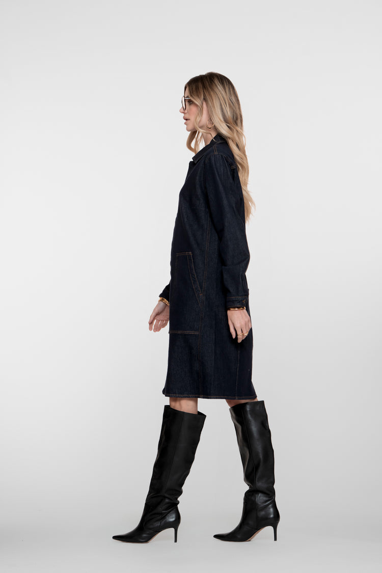 Geisha Damen-Midikleid aus Denim mit aufgesetzten Taschen