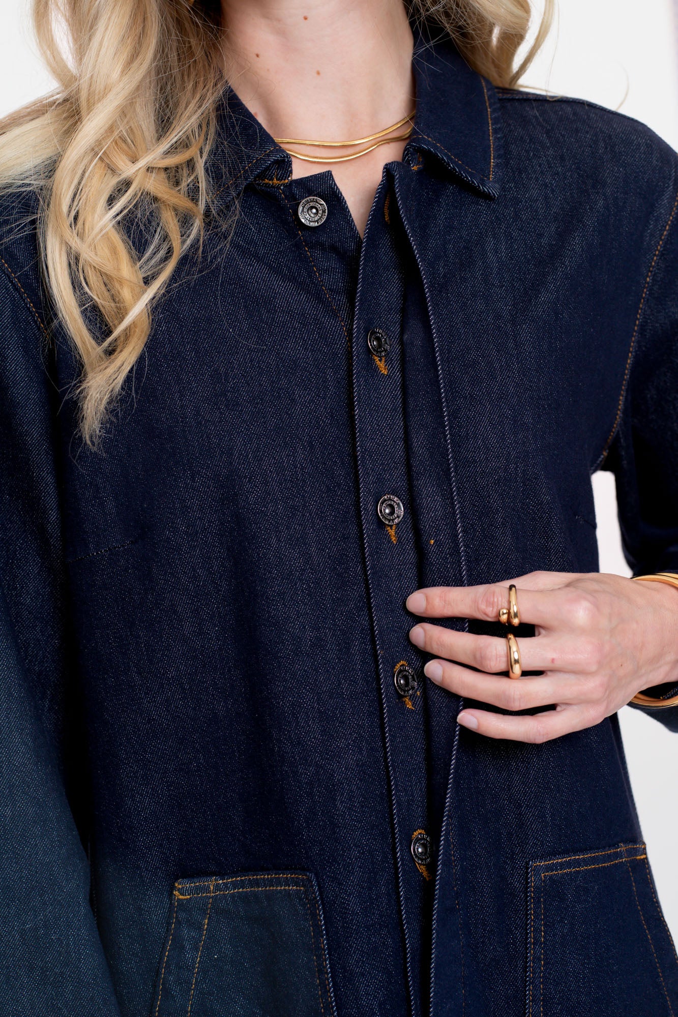 Geisha Damen-Midikleid aus Denim mit aufgesetzten Taschen