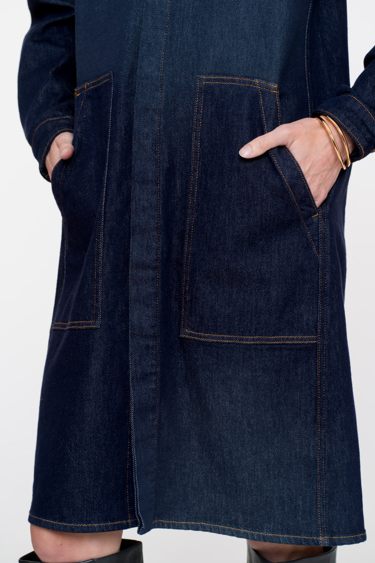 Geisha Damen-Midikleid aus Denim mit aufgesetzten Taschen