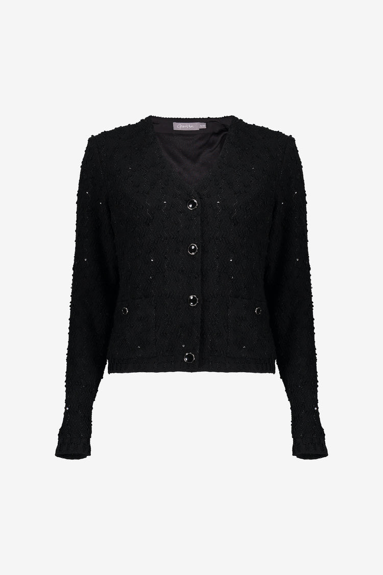 Geisha Damen-Bouclé-Strickjacke mit Pailletten-Detail