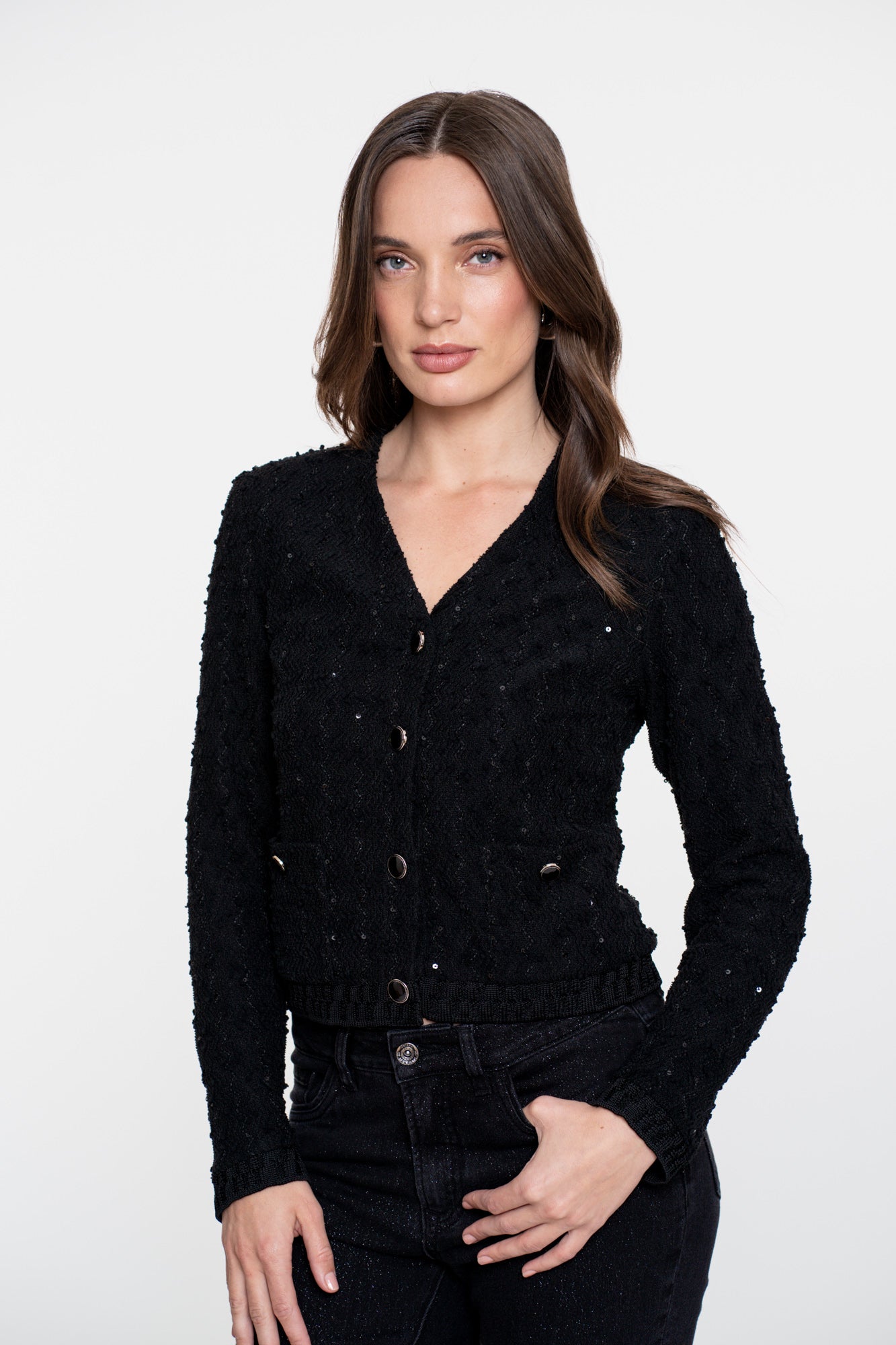 Geisha Damen-Bouclé-Strickjacke mit Pailletten-Detail