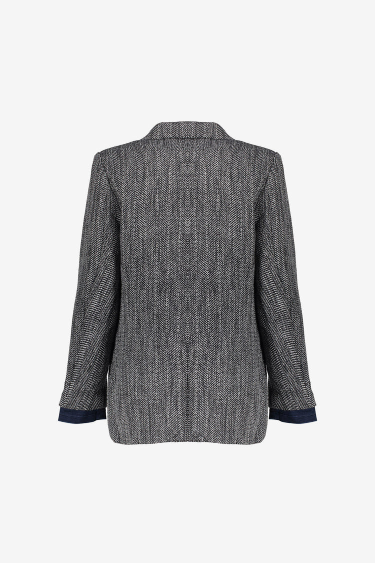 Geisha Damen-Langblazer mit Fischgrätenmuster und Denim-Akzenten