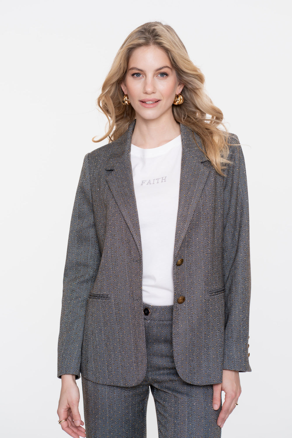 Geisha Damen-Blazer mit Fischgrätmuster und Glitzersteinen