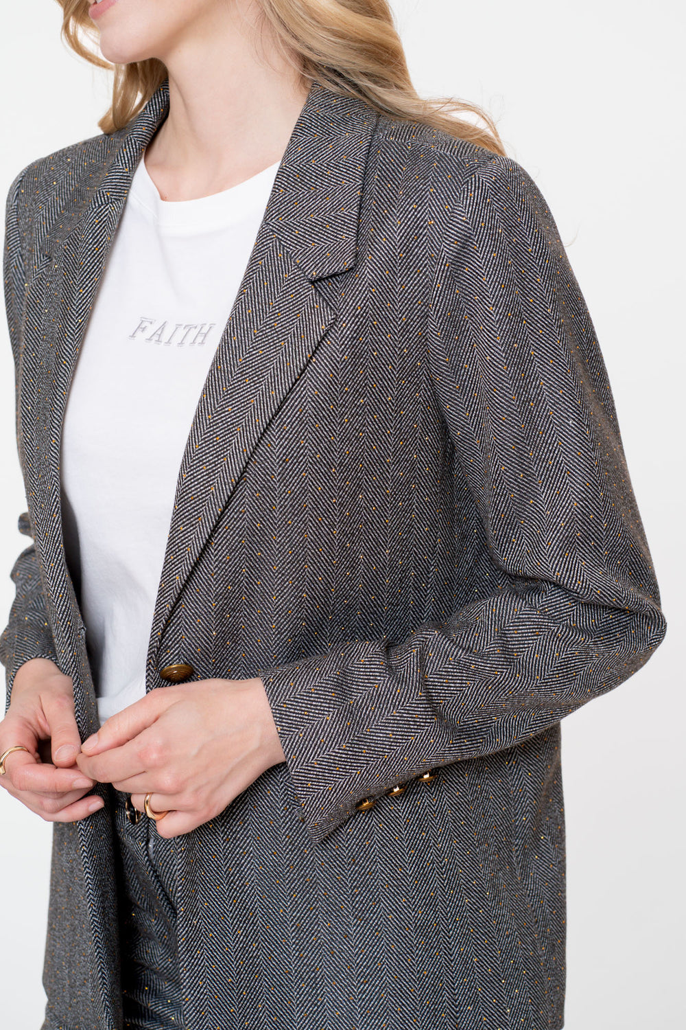 Geisha Damen-Blazer mit Fischgrätmuster und Glitzersteinen