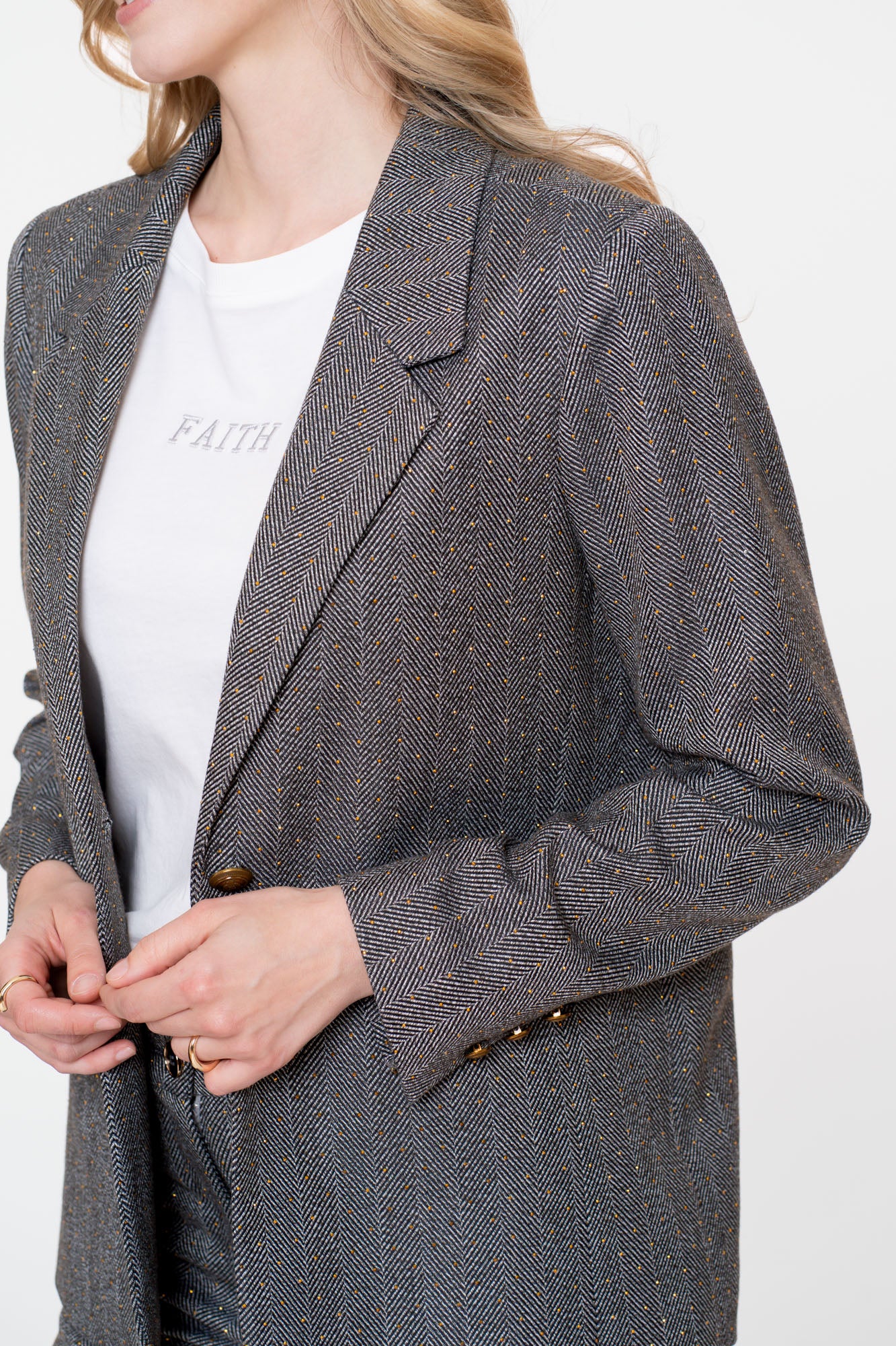 Geisha Damen-Blazer mit Fischgrätmuster und Glitzersteinen