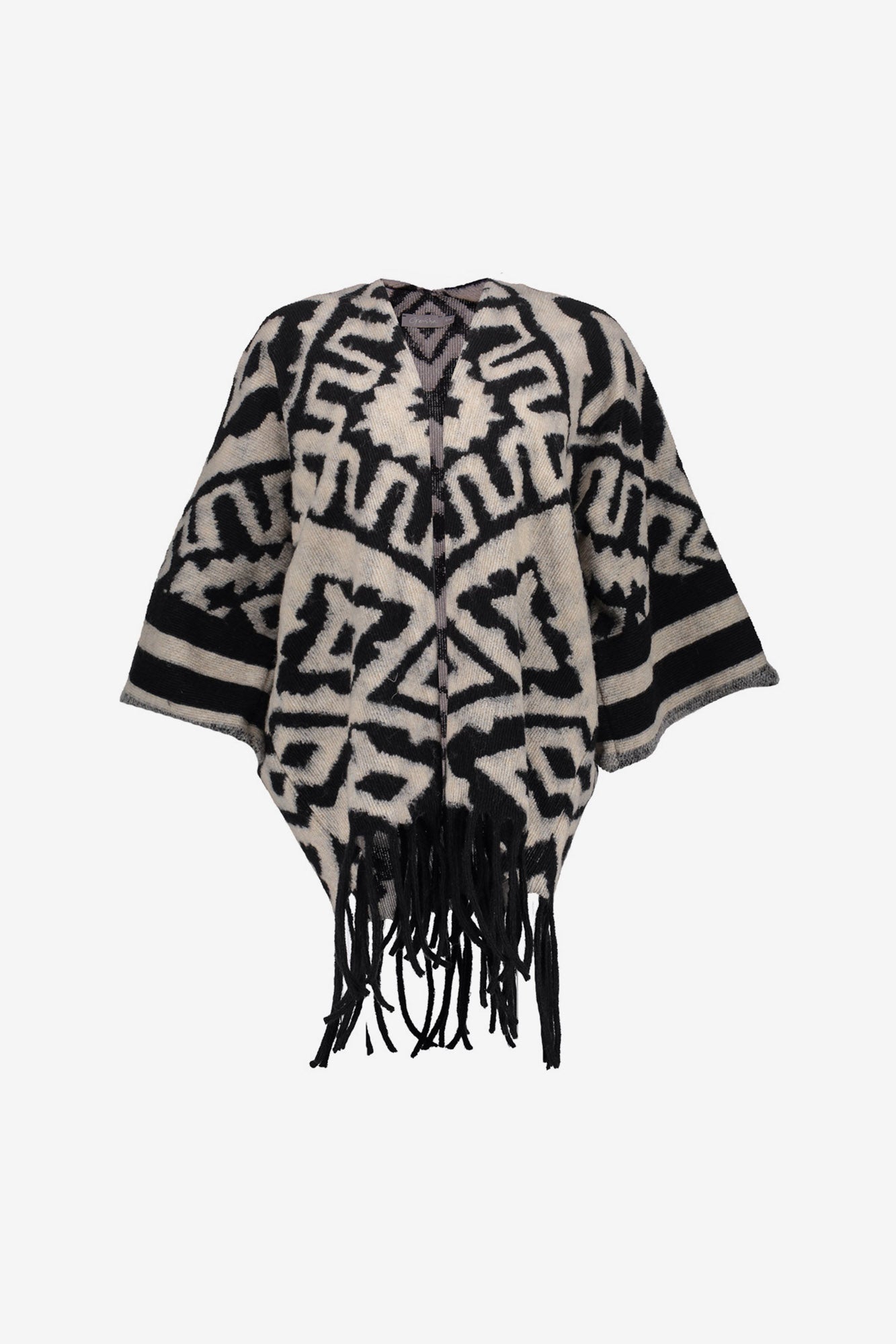 Geisha Damen-Jacquard-Poncho mit Fransen