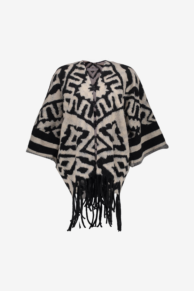 Geisha Damen-Jacquard-Poncho mit Fransen