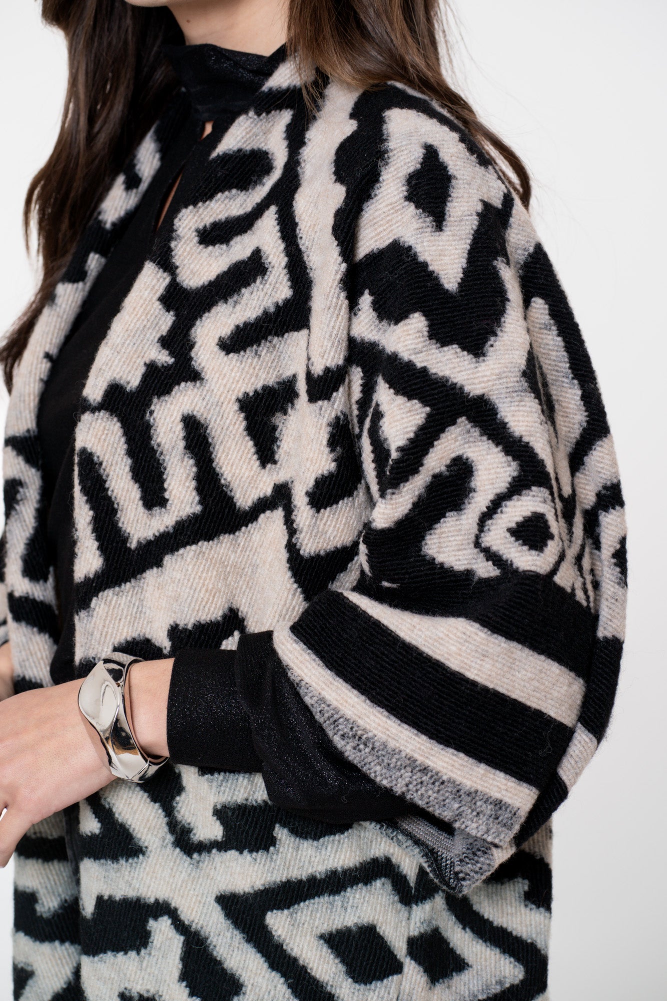 Geisha Damen-Jacquard-Poncho mit Fransen