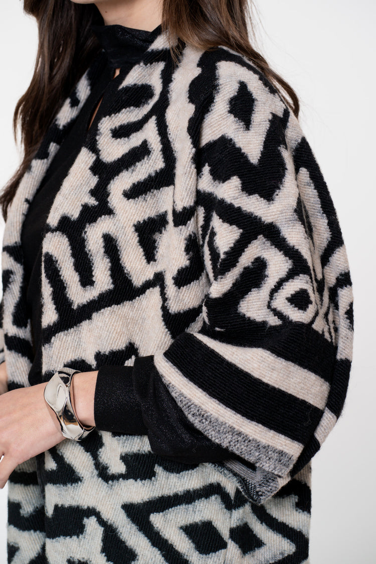 Geisha Damen-Jacquard-Poncho mit Fransen