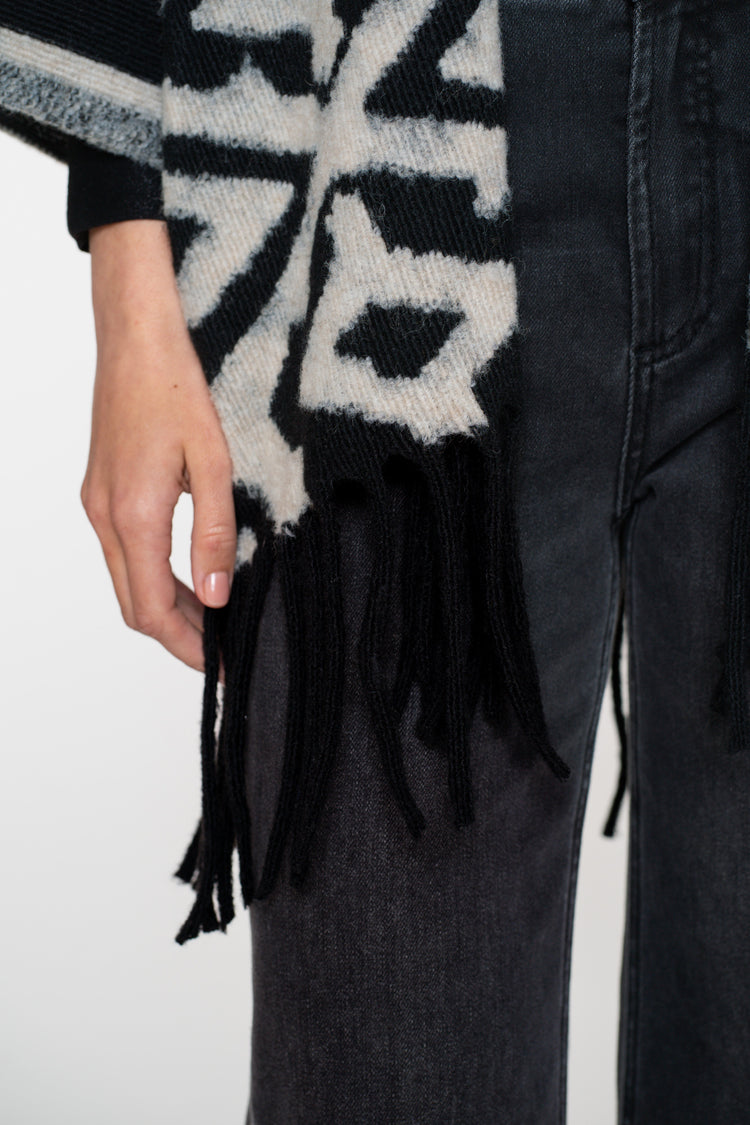 Geisha Damen-Jacquard-Poncho mit Fransen