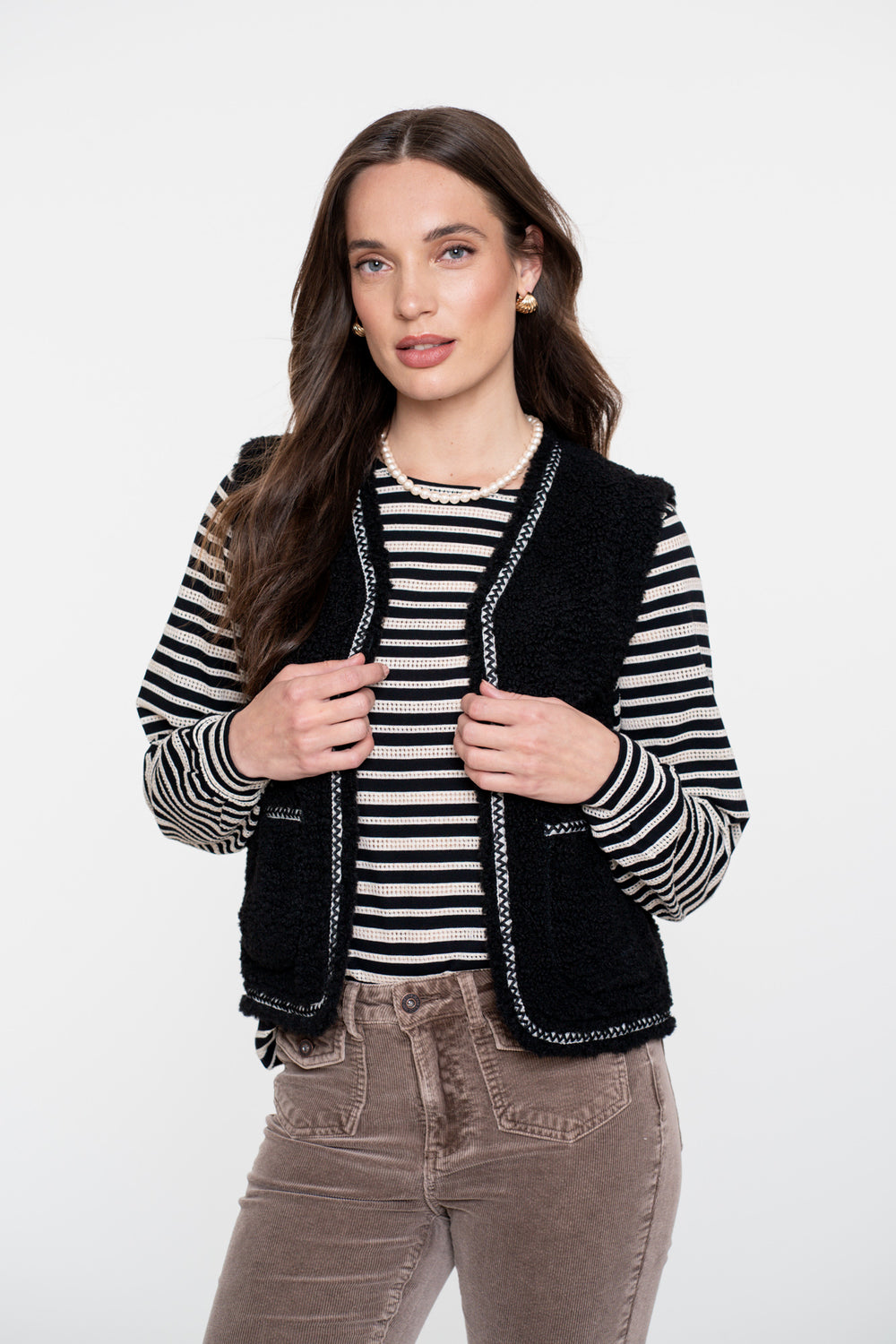 Geisha Damen Teddy-Weste mit gewebter Paspel