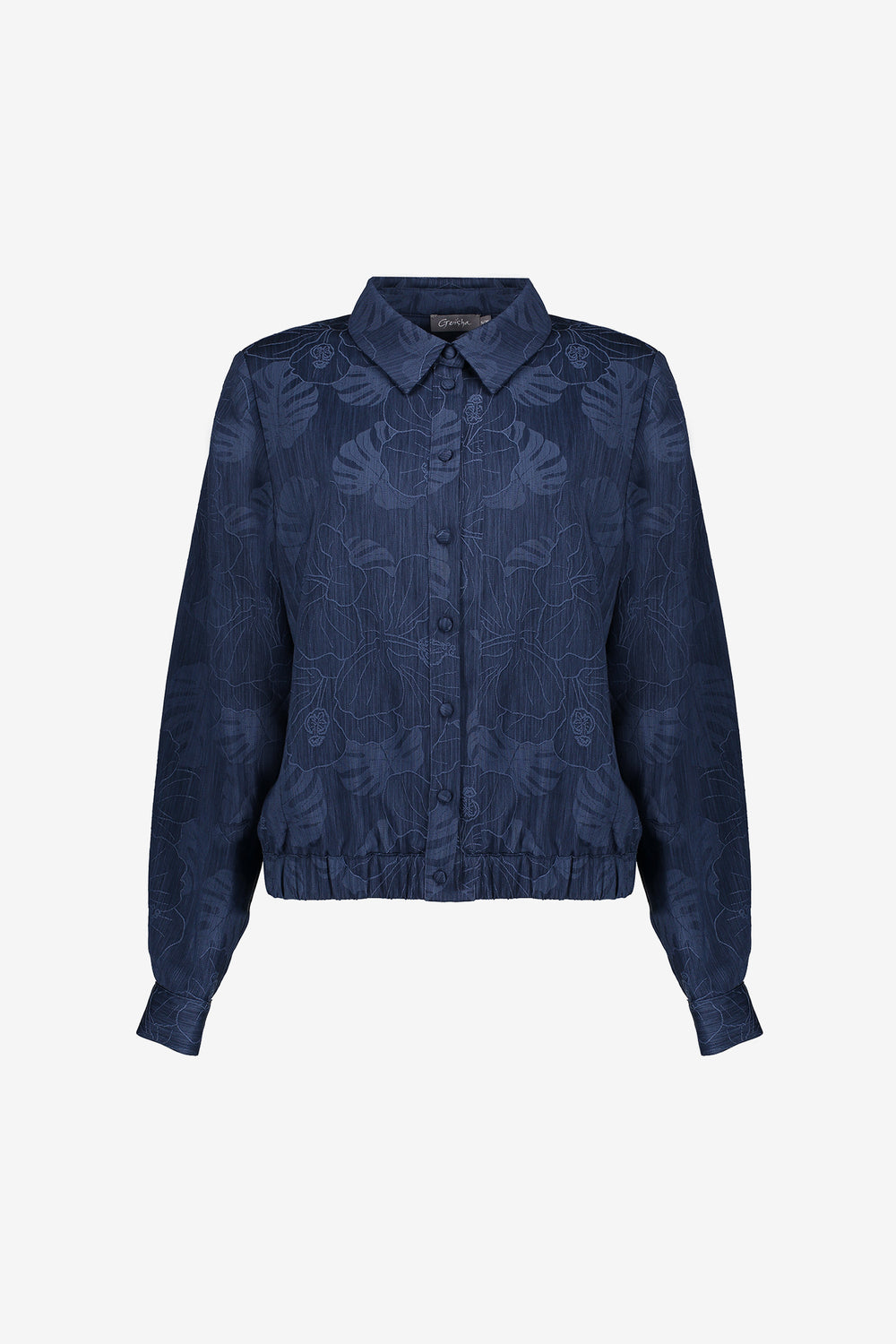 Geisha Damen-Denim-Cropped-Jacke mit Blumenmuster