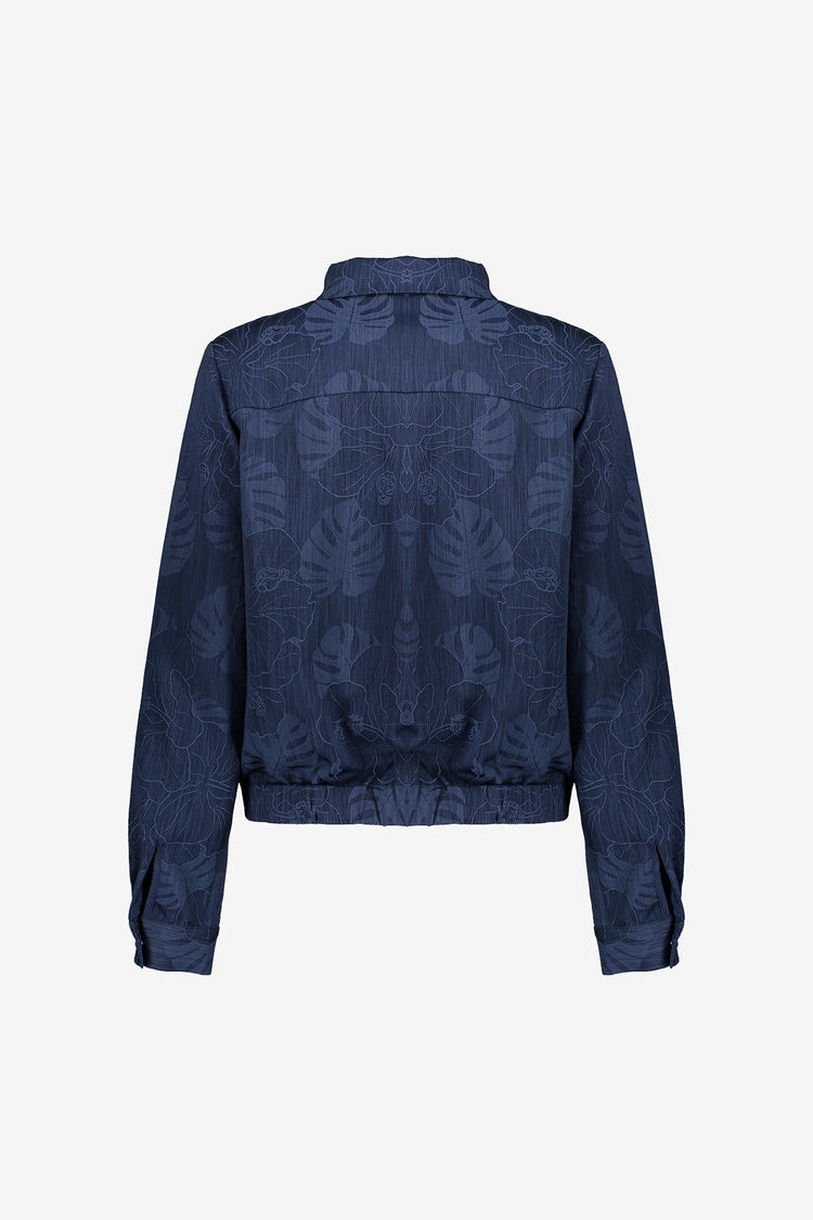 Geisha Damen-Denim-Cropped-Jacke mit Blumenmuster