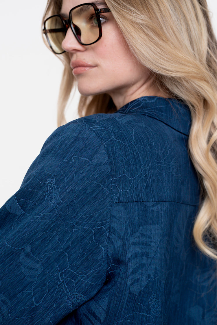 Geisha Damen-Denim-Cropped-Jacke mit Blumenmuster