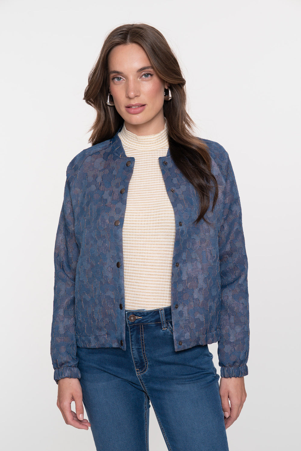 Geisha Damen-Bomberjacke aus Jacquardstoff mit Ton-in-Ton-Blumenmuster
