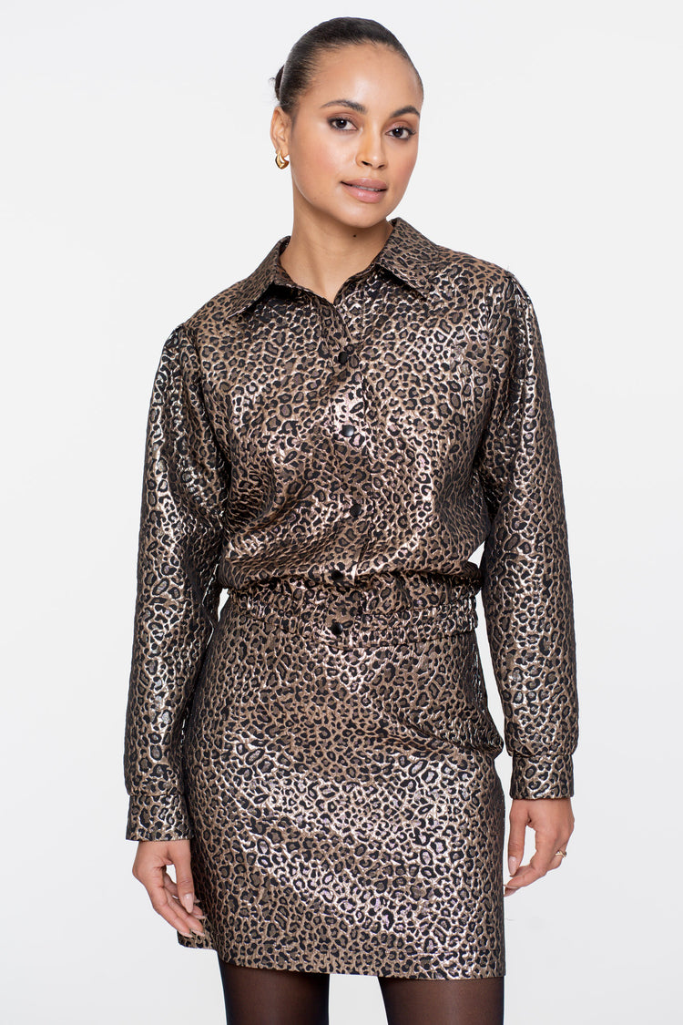 Geisha Damen-Boxy-Jacke mit Leoprint und Goldakzenten