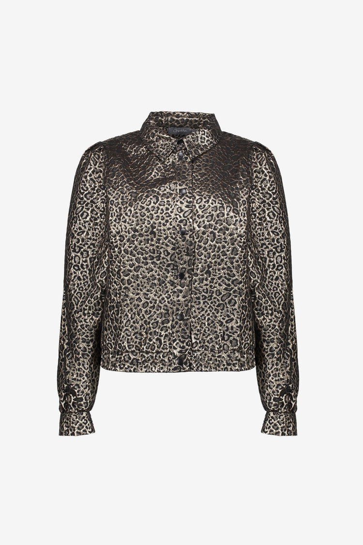 Geisha Damen-Boxy-Jacke mit Leoprint und Goldakzenten