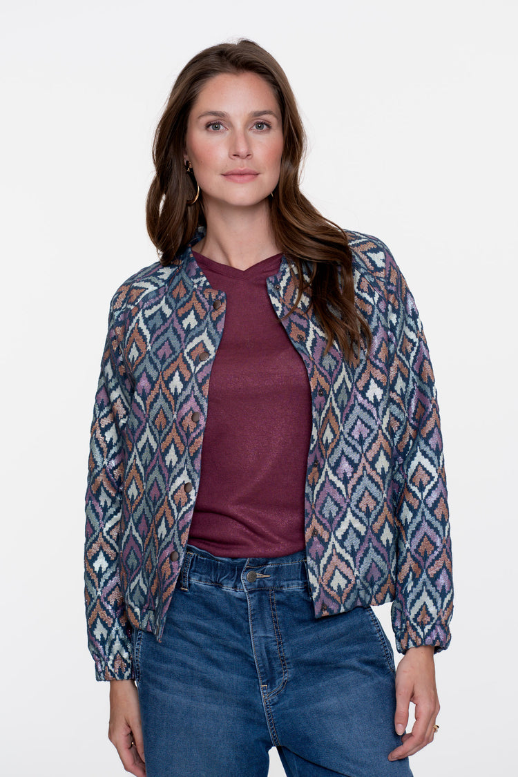 Geisha Damen-Kurze Jacke mit Ikat-Print