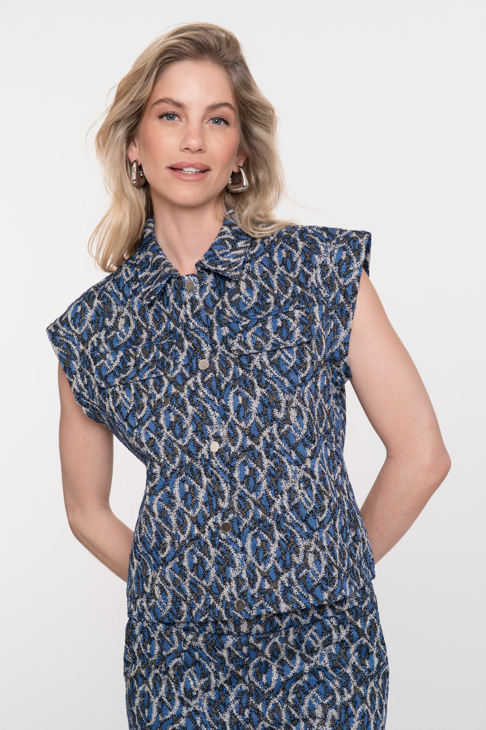 Geisha Damen ärmelloses Jacquard-Gilet mit Kragen